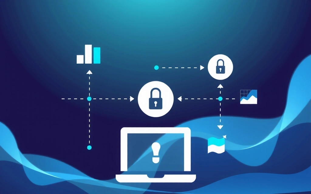 Abstract illustration of data flow and analytics in a secure digital environment